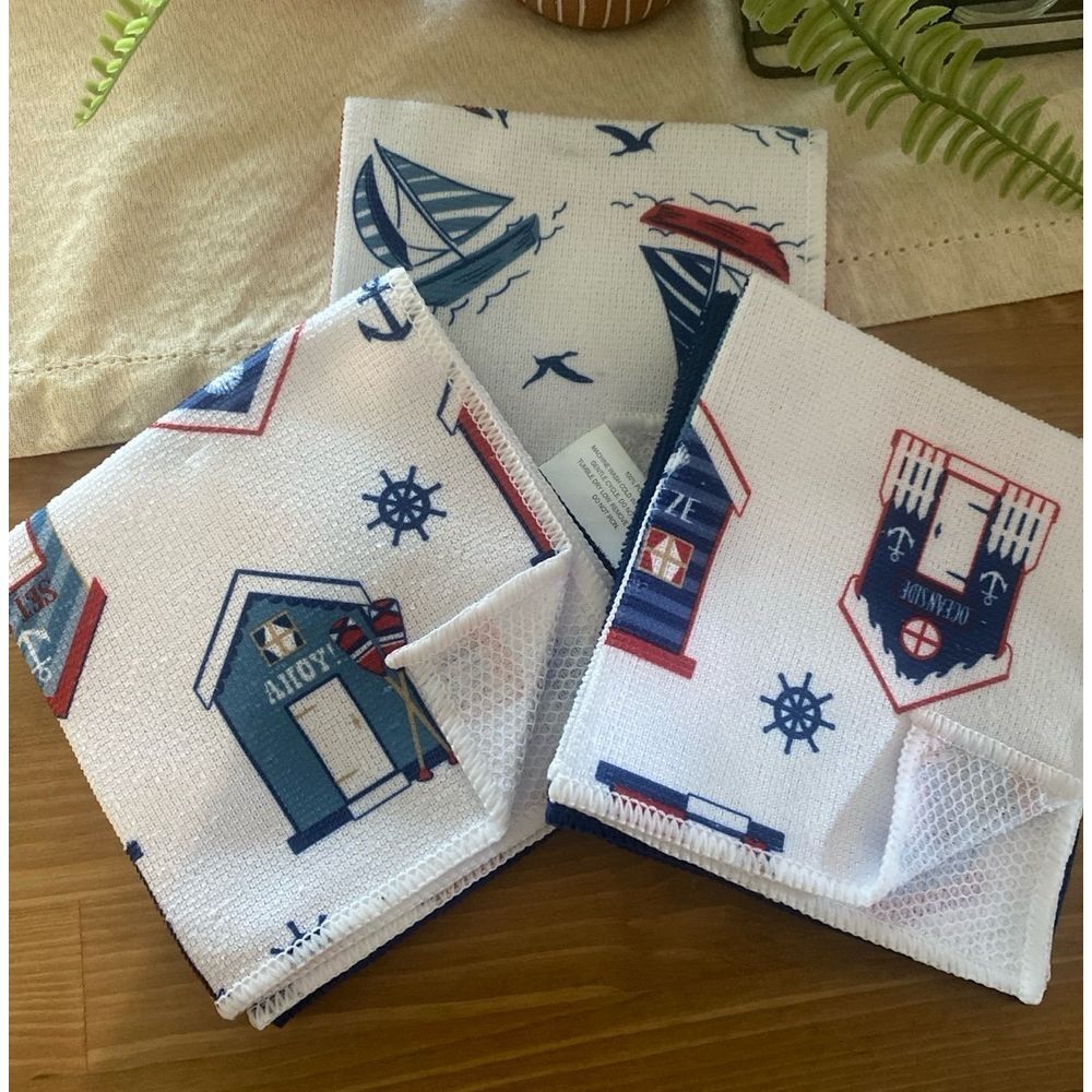6 Microfiber dishcloths Ocean Sailboat Anchor themed